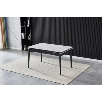 Стіл BONN II CERAMIC 140(200)*90 білий глянець/чорний каркас