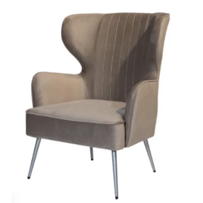 Крісло Естетик (бежеве, тканина бархат, 76×82×98 см, металеві ніжки срібло)